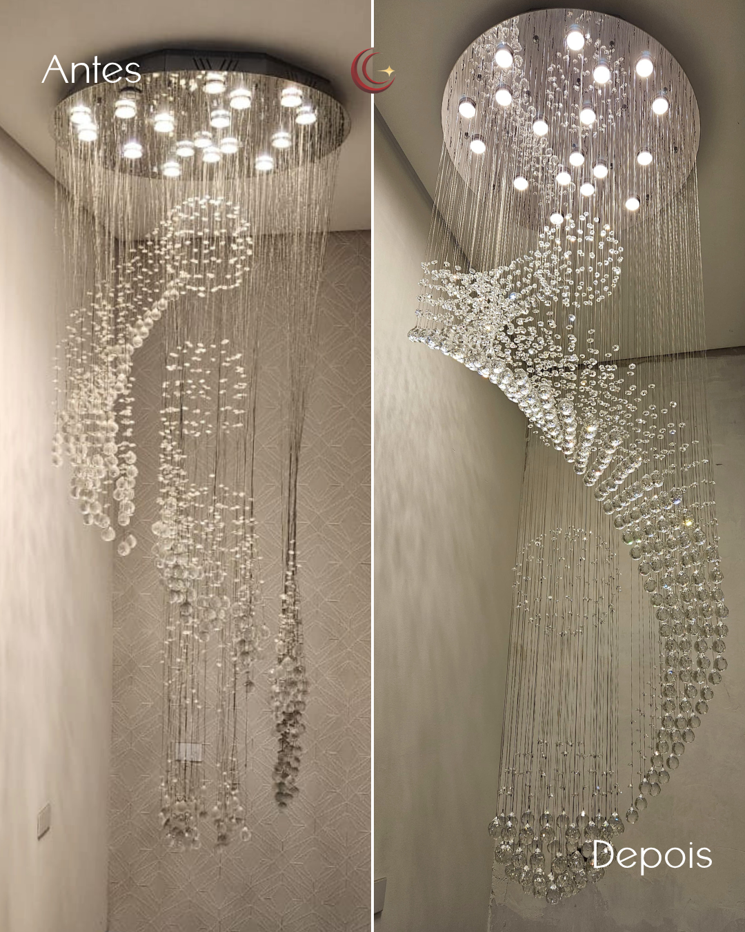 ANTES E DEPOIS DO SERVIÇO DE LIMPEZA DE LUSTRES DA LUSTRES GÊNESIS